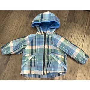Vintage Baby Gap Bear Logo‎ Plaid Hooded Jacket 12-18 Months Lightweight Blue